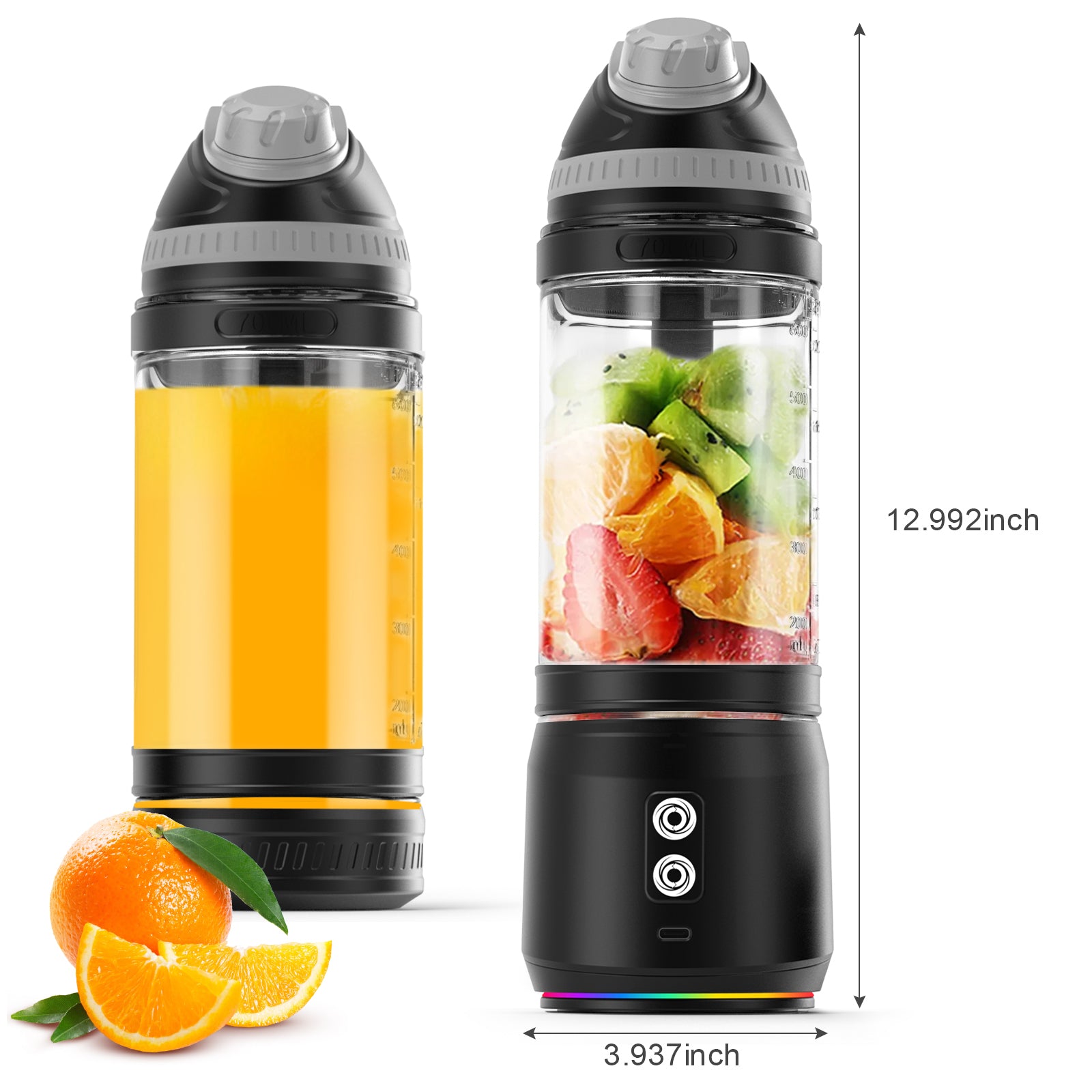 Portable Blender,Veubew Personal Blender 240 Watt for Shakes and Smoothies with 6 Metal Blades, 24 oz Mini Blender Cup with Travel Lid and USB Rechargeable for Office, Gym, Kitchen (Black)