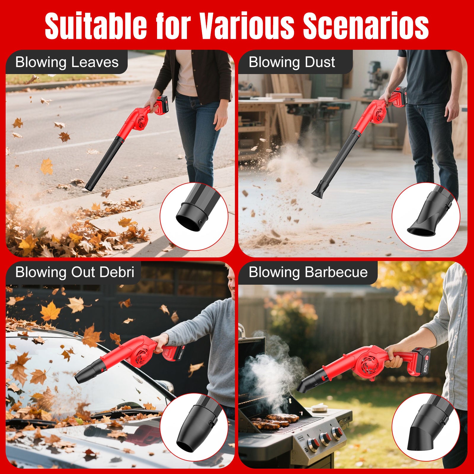 Tanbaby 21V Cordless Leaf Blower, 320CFM Electric Leaf Blowers, 3 Speed Mode, 330W 180MPH with 2x 2.5Ah Batteries, Lightweight Powered Blowers for Leaf/Snow/Dust Blowing