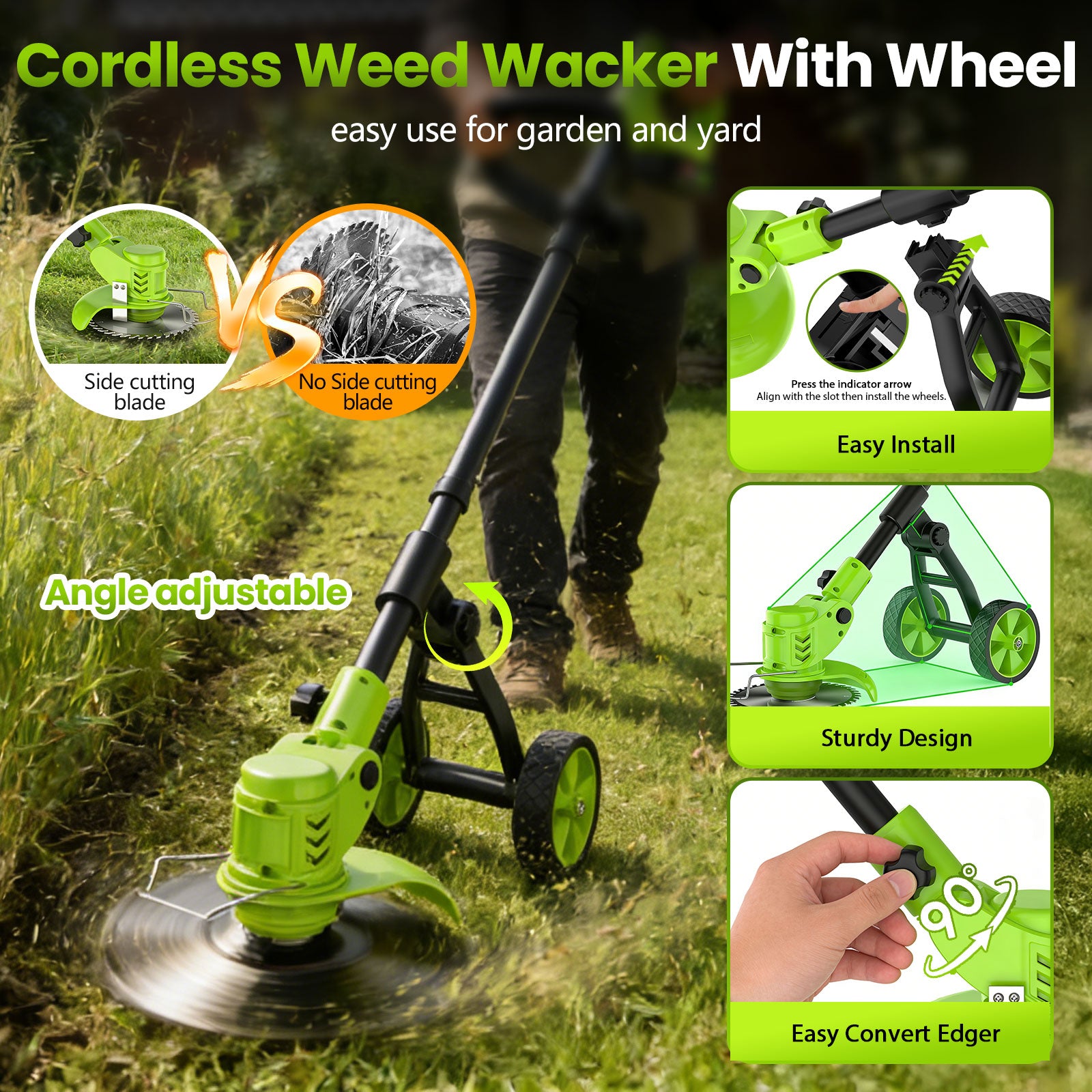 Fovendi 6 inch Weed Eaters Cordless with 2026 Upgraded Wheels, 3-in-1 Battery Powered Grass Trimmer & String Trimmer/Edger Kit for Lawn Garden Trimming