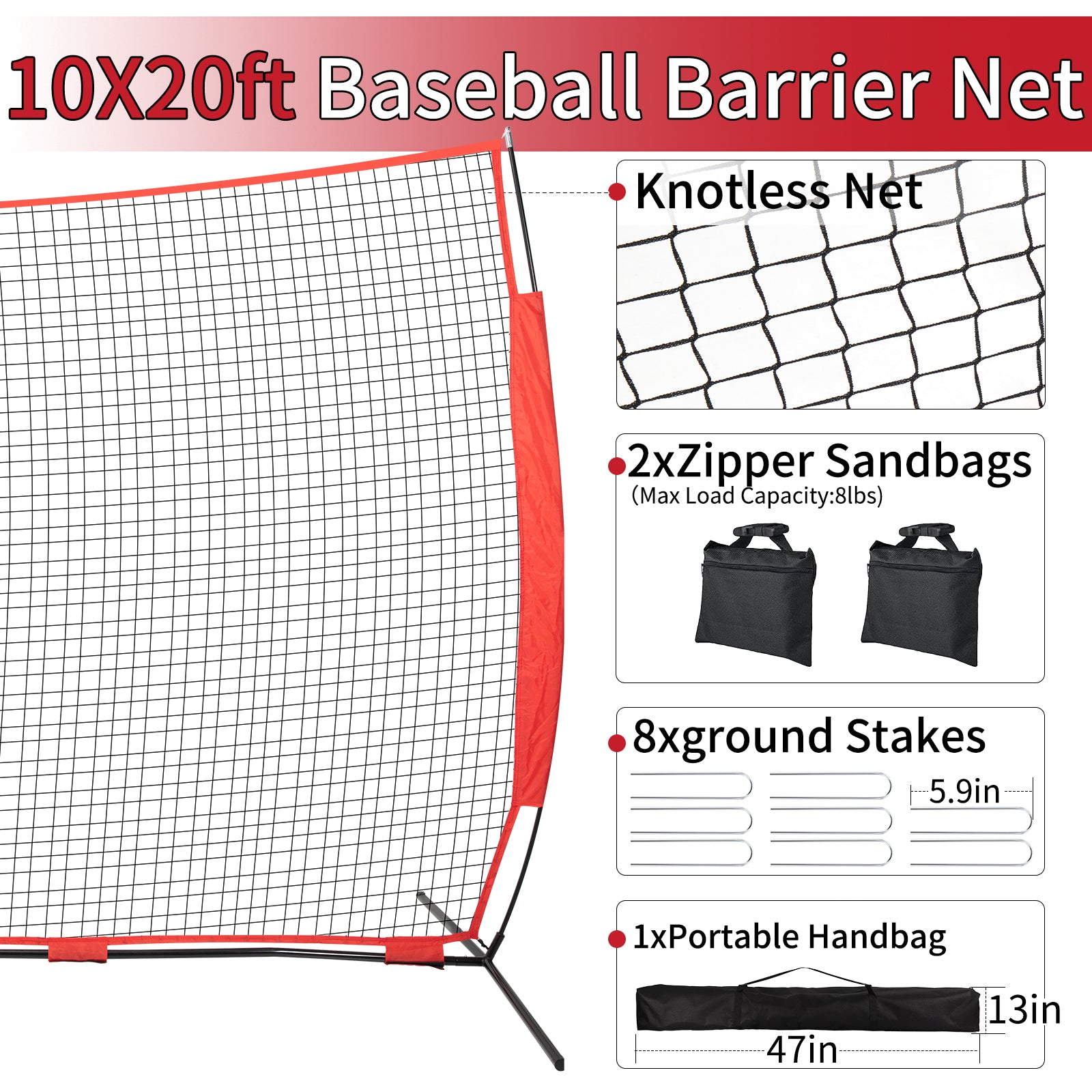 Amiluo 10ft X 16ft Baseball Net for Hitting and Pitching, Softball Training Equipment with Carry Bag, Net for Backyard Batting Practice