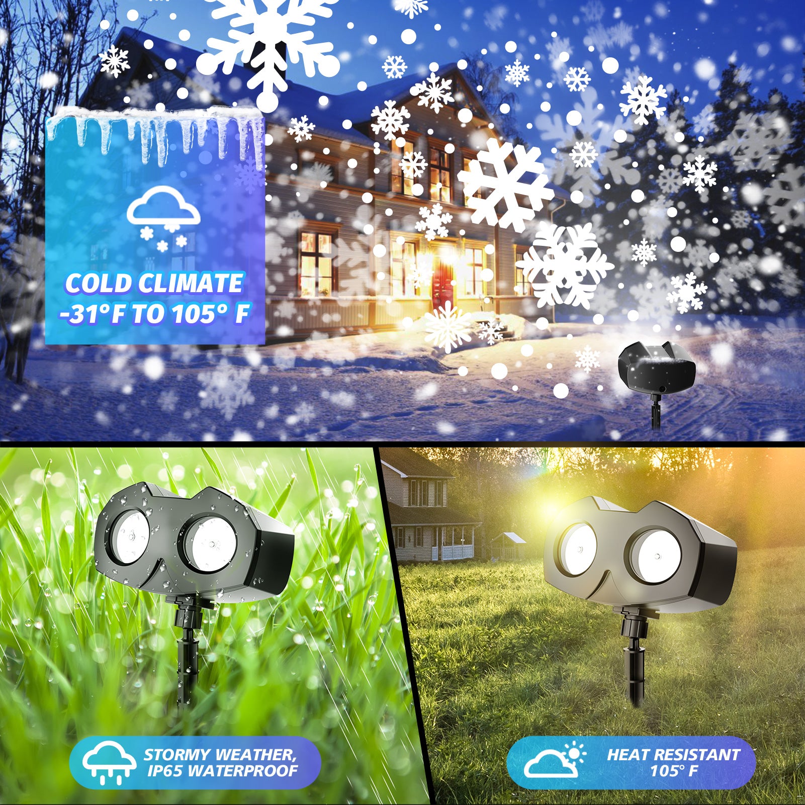 Snowflake Projector Lights, Tanbaby LED Snowfall Projector, Remote Control Timing IP65 Waterproof, Snowflakes Landscape Light for Xmas Holiday Party Decorations ﻿