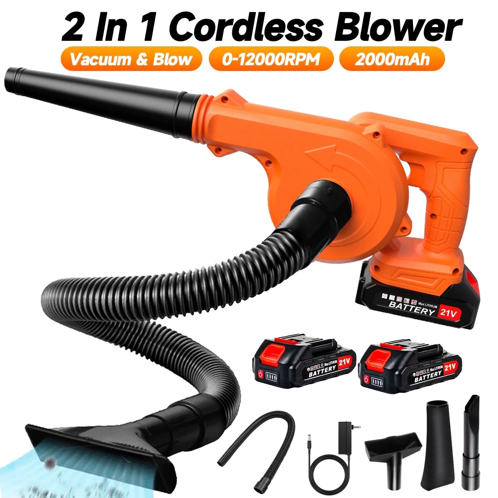 Fovendi Mini Leaf Blower Cordless with 2 Battery and Charger, 2-in-1 Handheld Electric Vacuum & Blow for Pet Hair,Crumb,Dust Cleaning
