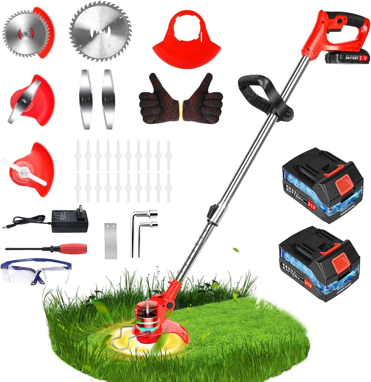 6 inch Cordless Weed Eaters, Electric Weed Trimmer Battery Powered Grass Wacker, 2000mAh 21V 3 in 1 Cordless String Trimmer/Edger Kit for Lawn Garden Trimming