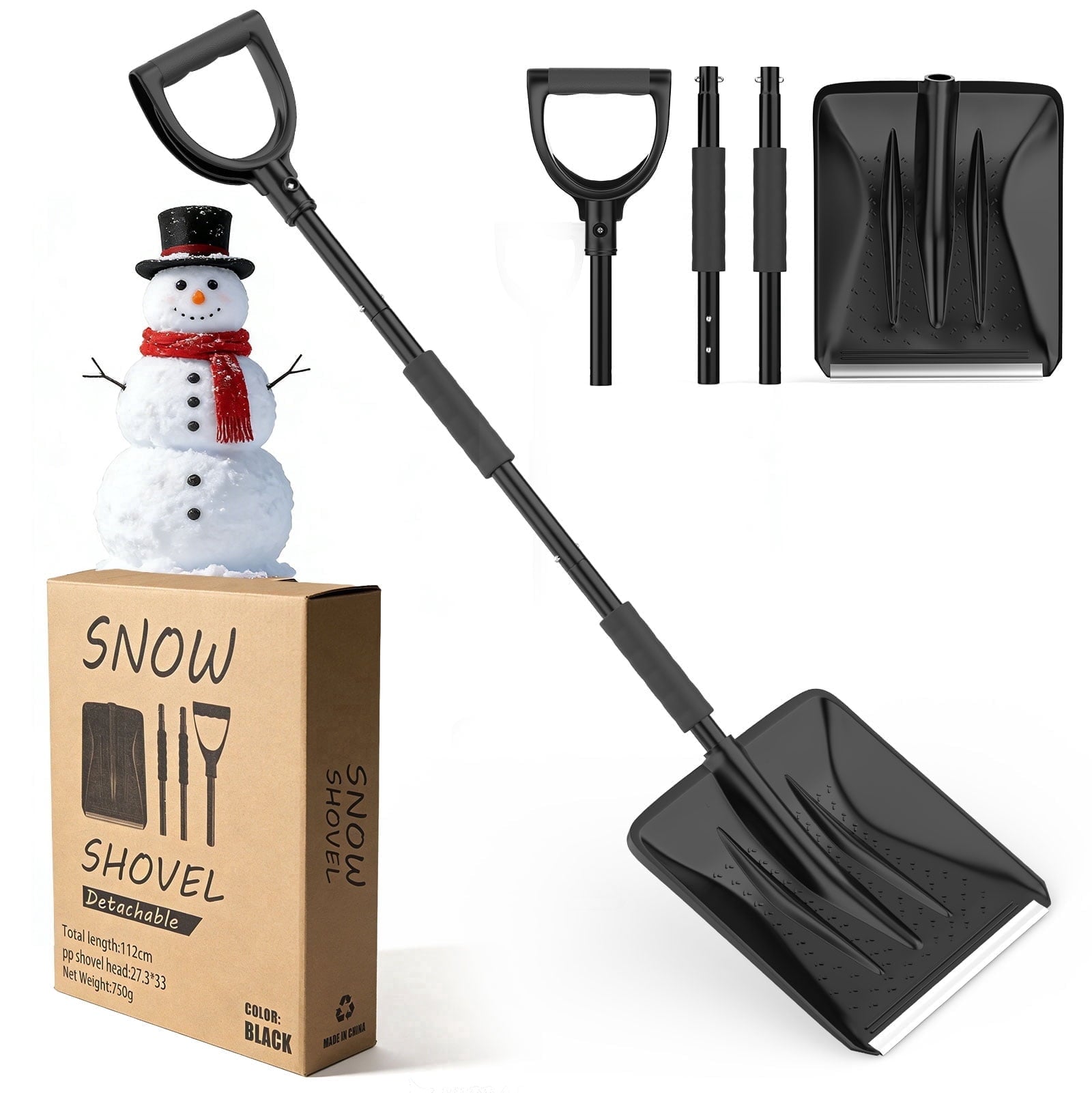 Tanbaby Snow Shovel for Driveway & Home Garage, 45 Inch Folding Snow Removal Shovel with Ergonomic D-Grip Handle, Portable Snows Shovels for Garden, Home Sidewalk, Camping and Emergencys