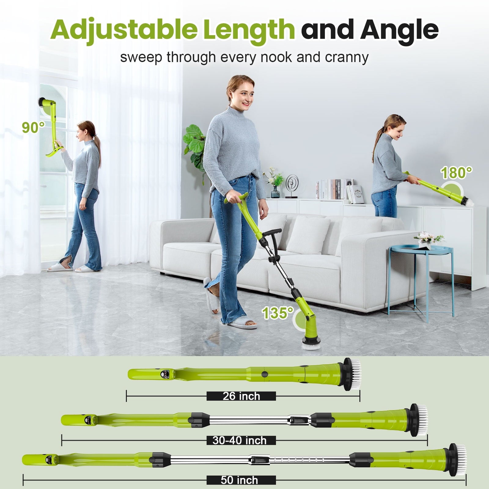 Amiluo Electric Spin Scrubber, 600RPM Cordless Cleaning Brush, 8 Replaceable Brush Heads & Extension Arm Adjustable 3 Speeds, for Clean Bathroom, Floor