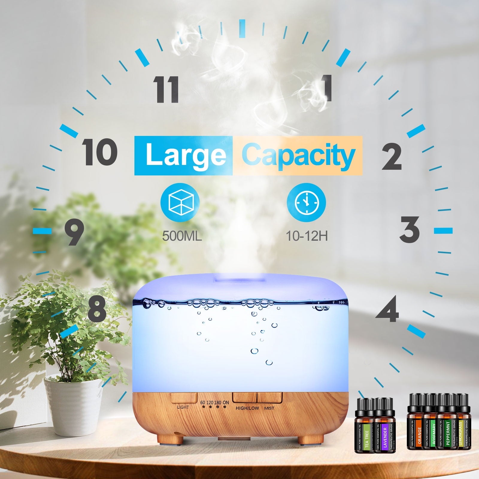 Fimilo 500ml Aroma Diffuser with 6*10ml Essential Oil with Remote Control for Large Room Home Office Car, Aromatherapy Fragrant Oil Air Humidifier Vaporizer for Gift