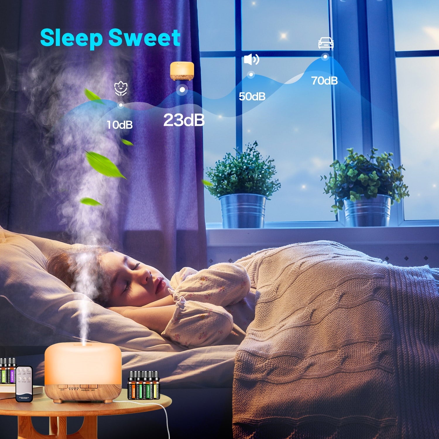 Fimilo 500ml Aroma Diffuser with 6*10ml Essential Oil with Remote Control for Large Room Home Office Car, Aromatherapy Fragrant Oil Air Humidifier Vaporizer for Gift