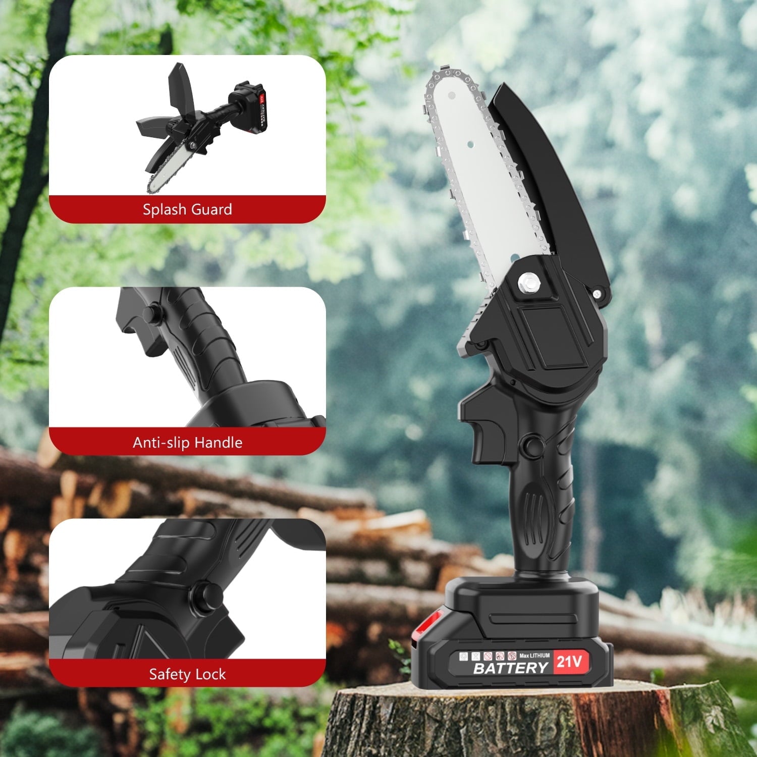 Tanbaby 6 inch Mini Chainsaw with 21V 1.5Ah Battery,Portable Electric Cordless Chainsaw Set,Battery Powered,Small Handheld Chain Saws Pruning for Gardening, Tree Trimming