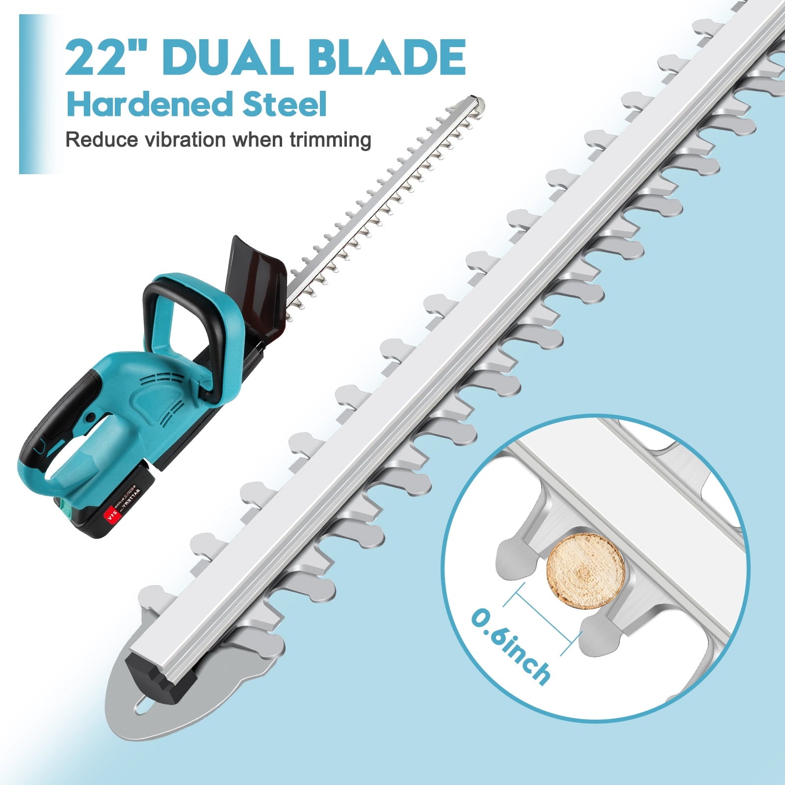 Tanbaby 21V 22" Cordless Electric Hedge Trimmer with 3.0Ah Battery & Charger for Bush & Shrub Cutting, Trimming, Pruning