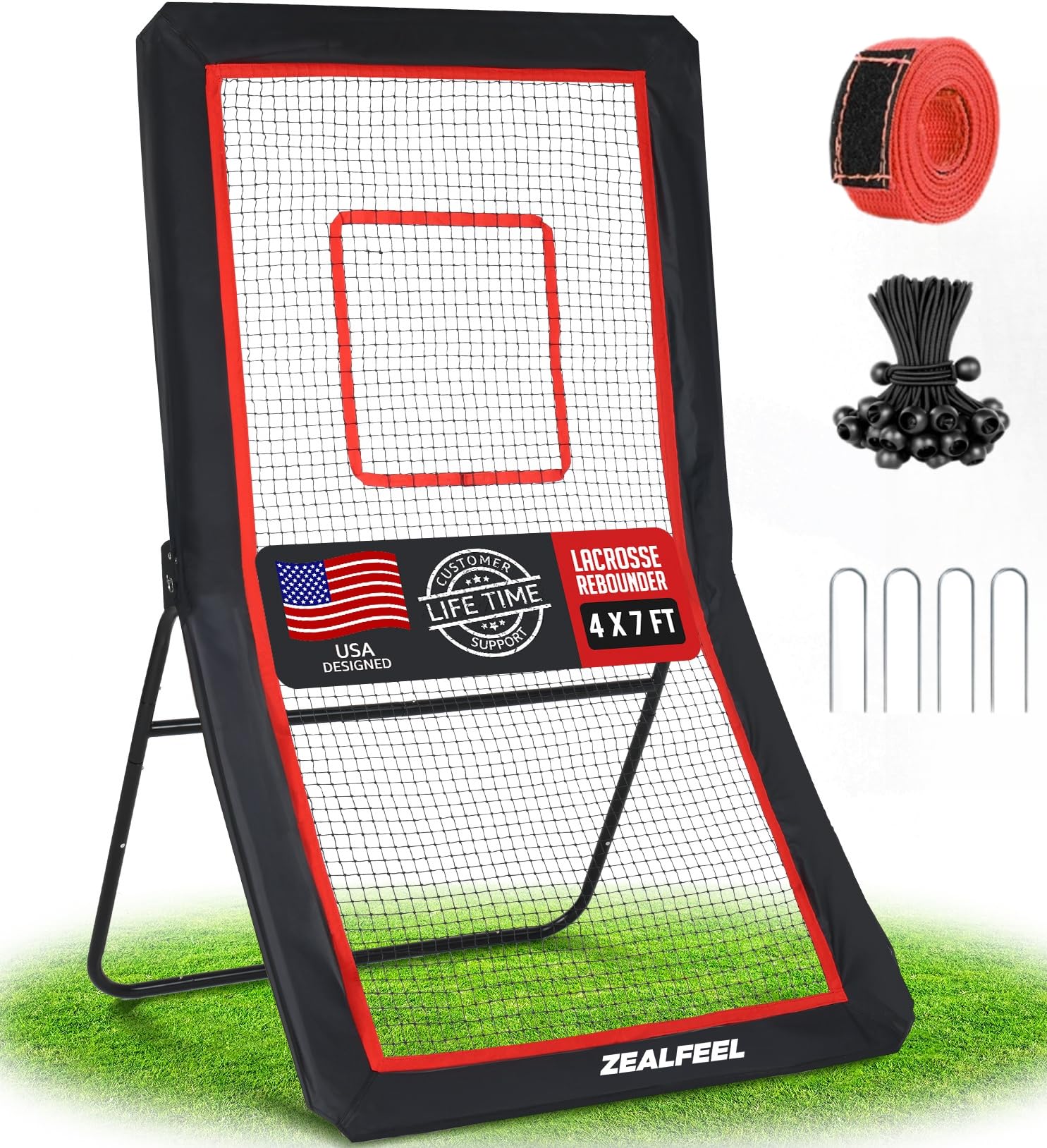 Kidovin Lacrosse Rebounder, 4 X 7 ft Softball Net with 5 Adjustable Angles & Target Strip, Baseball Net for Hitting and Pitching