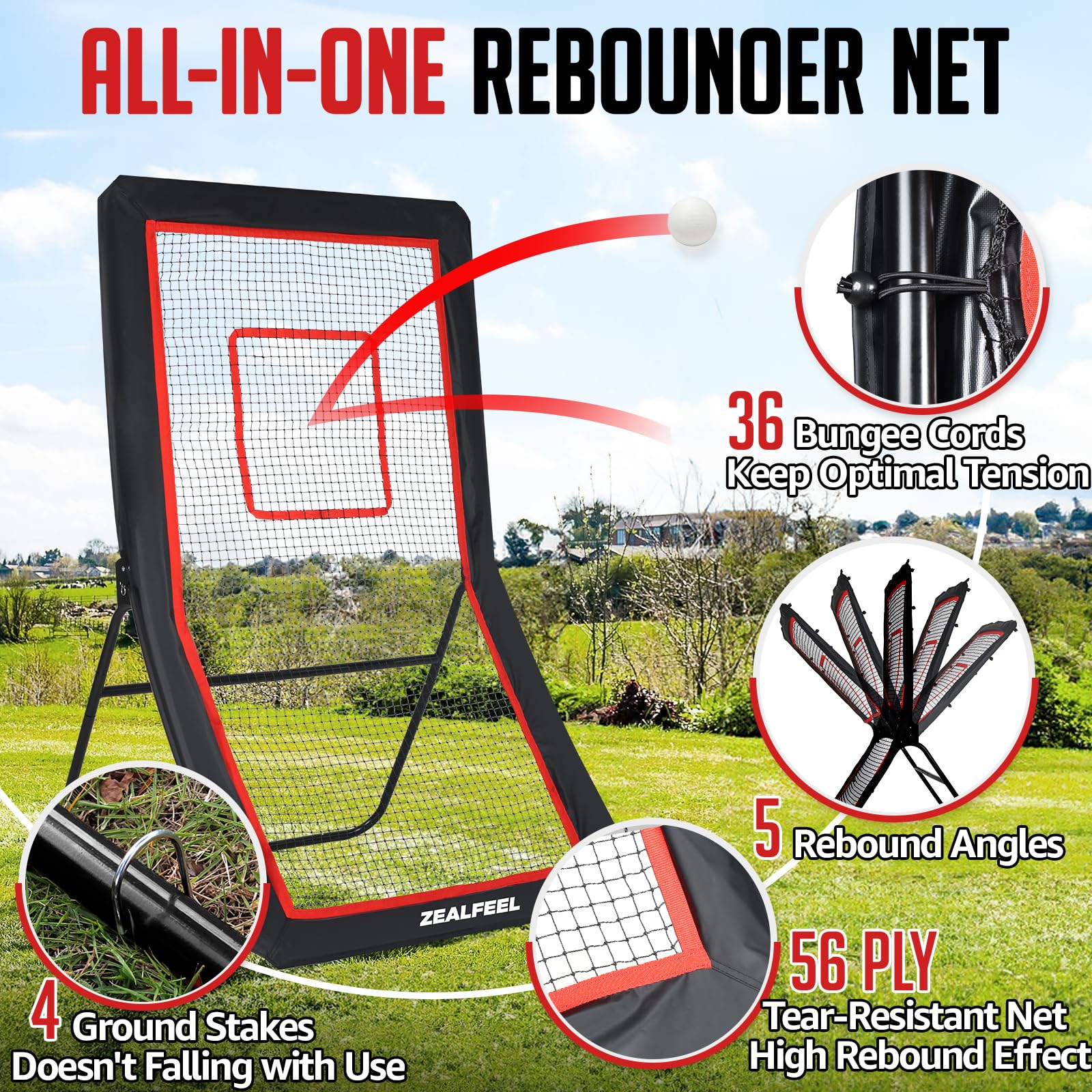 Kidovin Lacrosse Rebounder, 4 X 7 ft Softball Net with 5 Adjustable Angles & Target Strip, Baseball Net for Hitting and Pitching