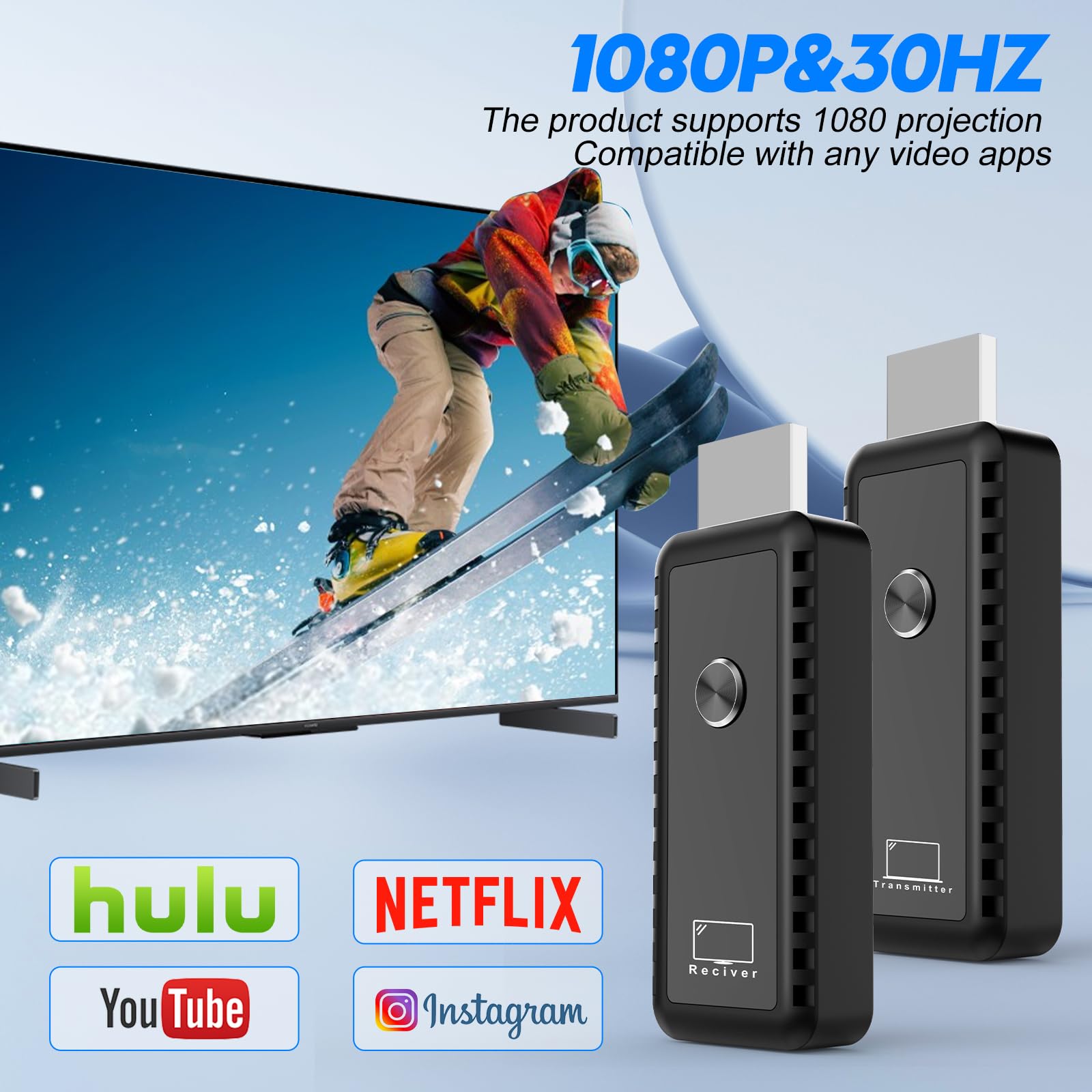 Fovendi Wireless HDMI Transmitter and Receiver, 4K Extender Connection Kit Support 2.4/5.8Ghz 100Ft for Laptop/Pc/Tv Box/Camera/Projector