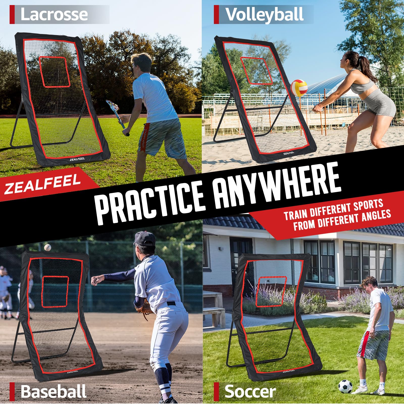 Kidovin Lacrosse Rebounder, 4 X 7 ft Softball Net with 5 Adjustable Angles & Target Strip, Baseball Net for Hitting and Pitching